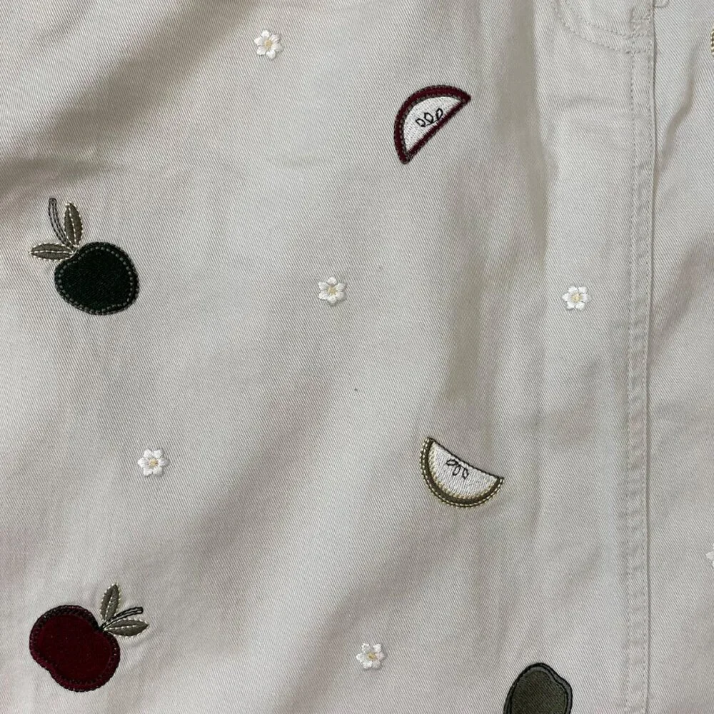 Christopher & Banks 90s Beige Cotton Embroidered Fruit A-Line Skirt Size 10 - Picture 2 of 6